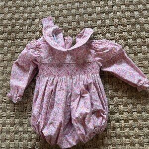 Smocked Floral Baby Romper in Pink